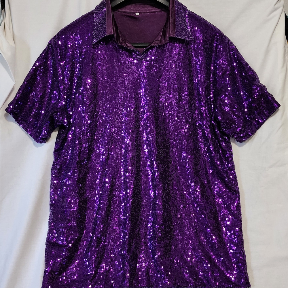 Men's Purple Sequin Short-Sleeve Shirt